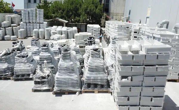 Aerial view of the stock yard showing a wide variety of composite products.